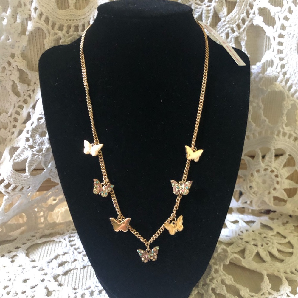 NWT Vintage Betsey Johnson Butterflies Necklace